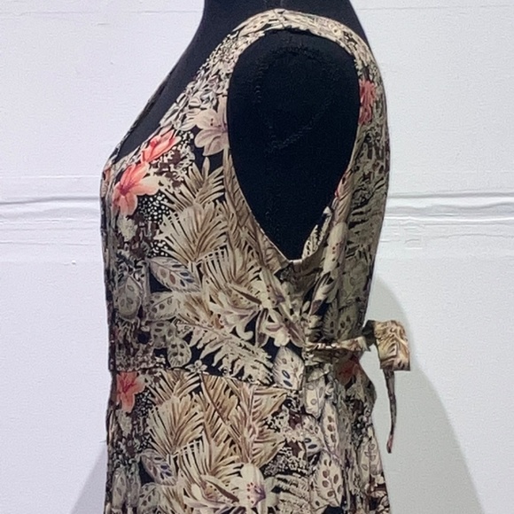 Brown and coral cool toned floral button down adjustable waist long dress - Picture 5 of 14